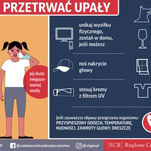 Ulotka przedstawiająca bezpieczne zachowania podczas upałów