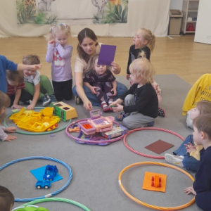 Dzieci utrwalają kolory, segregują zabawki.